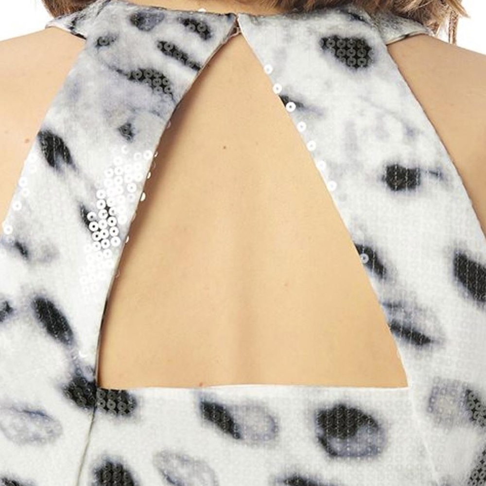 Parker Snow Leopard Print Mini Dress Open Back Cutout Shimmer Textured XS - Picture 6 of 8